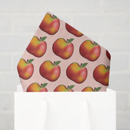 Rood Cartoon Apple Fruit Patroon op roze Tissuepapier (Cadeauzakje)