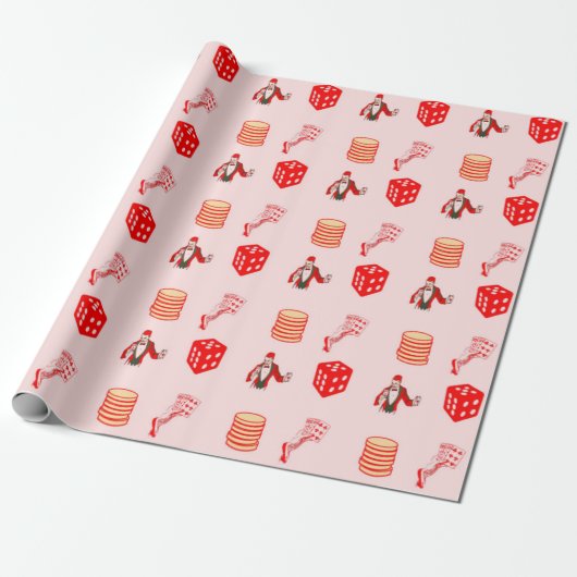 Rood casino decoratief patroon cadeaupapier (Uitgerold)