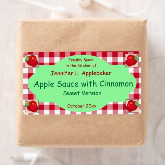 Rood Checkerboard en Apple Canning Jar Label (Insitu)