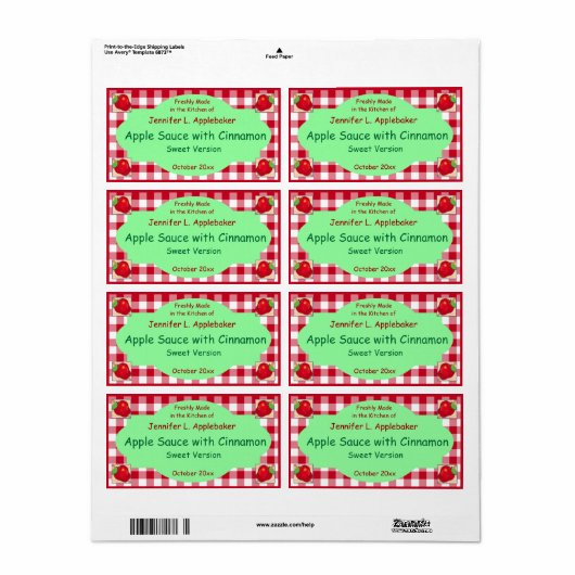Rood Checkerboard en Apple Canning Jar Label (Full Sheet)