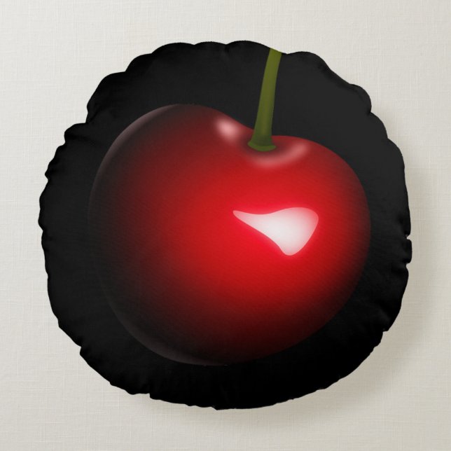 Rood Cherry Zwart Rond Kussen - Kies Kleur (Voorkant)