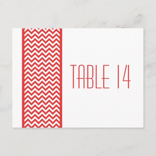 Rood Chevron Border Table Number Briefkaart (Voorkant)