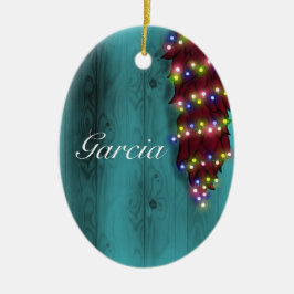 Rood Chili ristra op blauwe deur kerstverlichting Keramisch Ornament