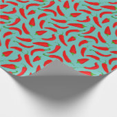 Rood Chillies Patroon op Blauwgroen Blauw Cadeaupapier (Hoek)