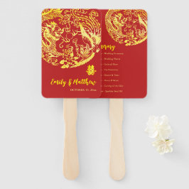 Rood Chinees Dragon Phoenix logo huwelijksprogramm Handwaaier