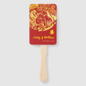Rood Chinees Dragon Phoenix logo huwelijksprogramm Handwaaier (Voorkant)