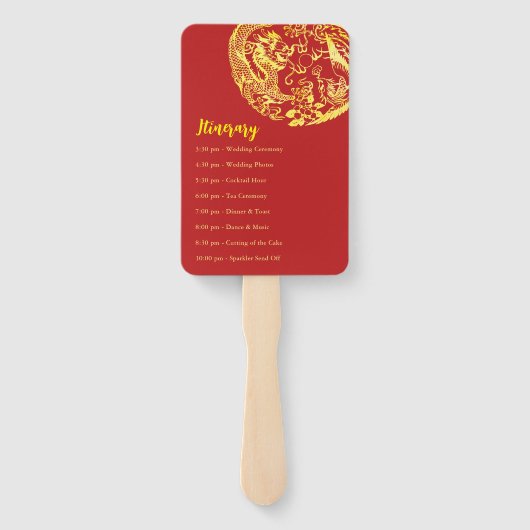 Rood Chinees Dragon Phoenix logo huwelijksprogramm Handwaaier (Achterkant)