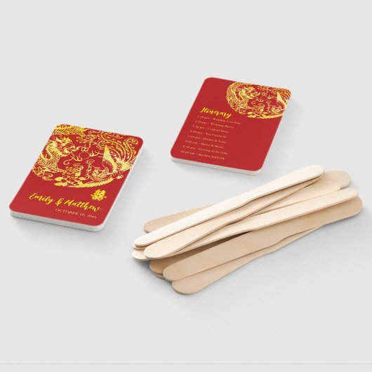 Rood Chinees Dragon Phoenix logo huwelijksprogramm Handwaaier (Niet-gemonteerd)