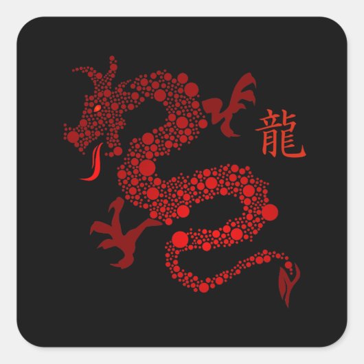 Rood Chinees Jaar van de Draak Vierkante Sticker (Voorkant)