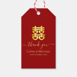 Rood Chinees trouwhart dubbel geluk Cadeaulabel