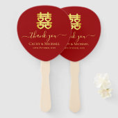 Rood Chinees trouwhart dubbel geluk Classic Handwaaier (Voorkant en achterkant)