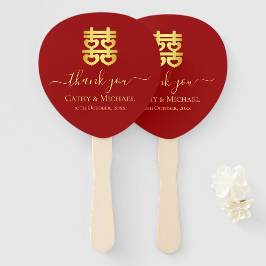 Rood Chinees trouwhart dubbel geluk Classic Handwaaier (Voorkant en achterkant)