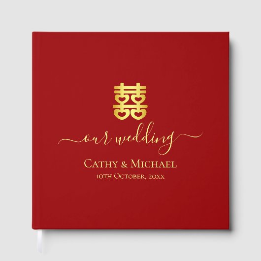 Rood  Chinees trouwhart dubbel geluk Gastenboek (Voorkant)