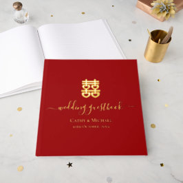 Rood Chinees trouwhart dubbel geluk Gastenboek