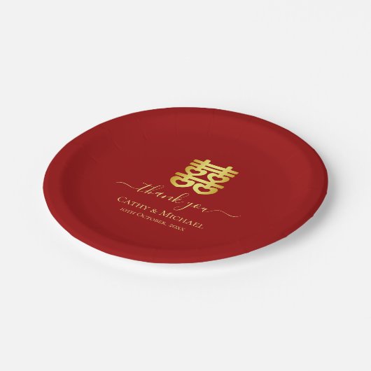 Rood  Chinees trouwhart dubbel geluk Papieren Bordje (Gekanteld)