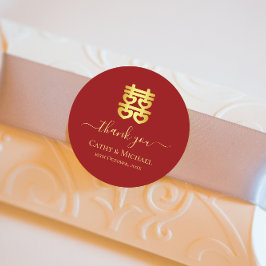 Rood Chinees trouwhart dubbel geluk Ronde Sticker
