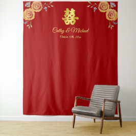 Rood-Chinese oranje theeplechtigheid Wandkleed