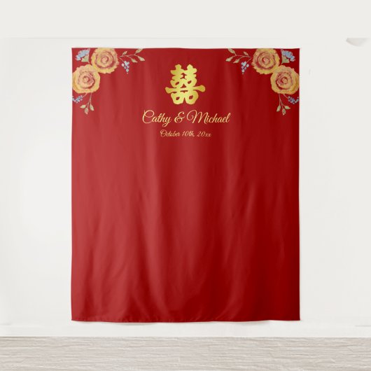 Rood-Chinese oranje theeplechtigheid Wandkleed (Voorkant)