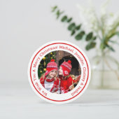 Rood Cirkel Foto toevoegen Bericht & Namen Kerstmi Feestdagenkaart (Staand voorkant)