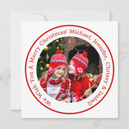 Rood Cirkel Foto toevoegen Bericht & Namen Kerstmi Feestdagenkaart