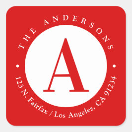 Rood | Cirkel Monogram Retouradres Vierkante Sticker