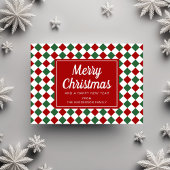 Rood controleert patroon Kerstmis Script Foto Feestdagenkaart