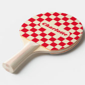 Rood & Cream Checker met Naam Tafeltennisbatje (Voorkant Gekanteld)