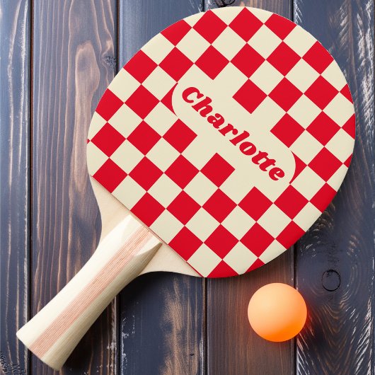 Rood & Cream Checker met Naam Tafeltennisbatje