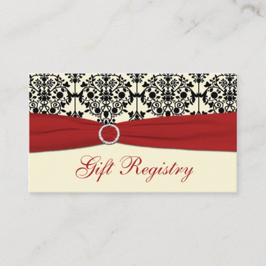 Rood, Cream en Zwart Damask Gift Registry Kaart (Voorkant)
