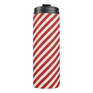 Rood & Crème Beige Witte Streep Kerstvakantie Thermosbeker