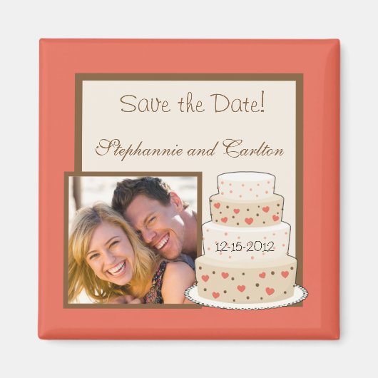 Rood/Creme bruiloft taart aankondiging magneet (Voorkant)