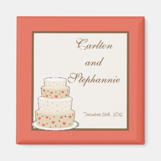 Rood/Creme Bruiloft Taart Magneet Favor