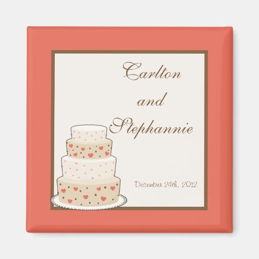 Rood/Creme Bruiloft Taart Magneet Favor (Voorkant)