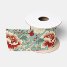 Rood, Crème en Groen Bloemmotief Chinoiserie