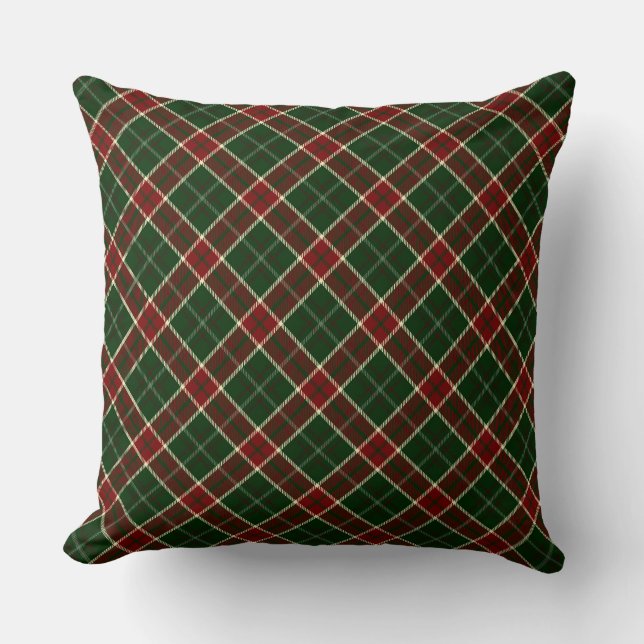 Rood, Crème en Groen Kerstmis Plaid Patroon Kussen (Voorkant)