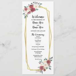 Rood Crème Menu Aquarel Bloemen Huwelijksprogramma