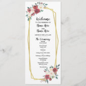 Rood Crème Menu Aquarel Bloemen Huwelijksprogramma (Voorkant)