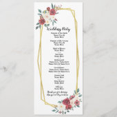 Rood Crème Menu Aquarel Bloemen Huwelijksprogramma (Achterkant)