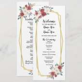 Rood Crème Menu Aquarel Bloemen Huwelijksprogramma (Voorkant / Achterkant)