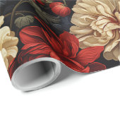  Rood & Crème Pioenenbloemen & Groen Cadeaupapier (Rol Hoek)