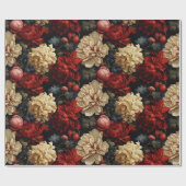  Rood & Crème Pioenenbloemen & Groen Cadeaupapier (Vlak)