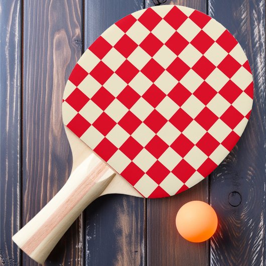 Rood & Crème Schakerbordruit Tafeltennisbatje
