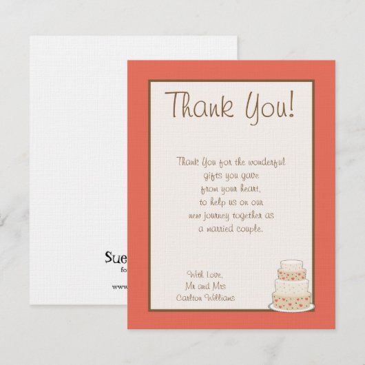 Rood/Creme Trouwtaart Flat Dank u kaart (Voorkant / Achterkant)