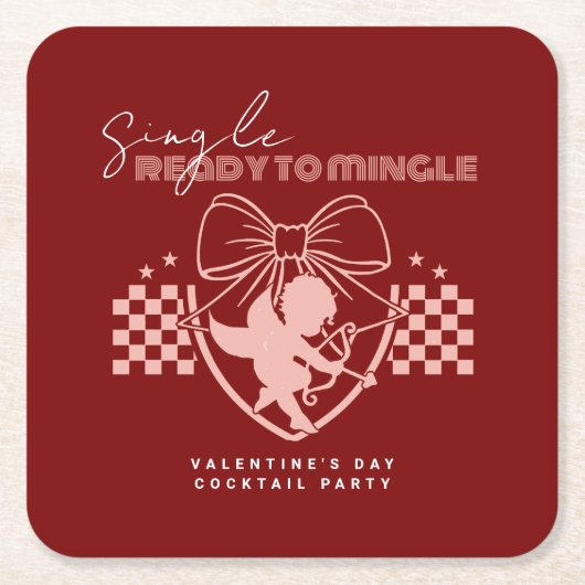 Rood Cupido Singles Valentijnsdagfeest  Kartonnen Onderzetters (Voorkant)