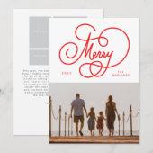 Rood Cursief Script Vrolijk bloeien Foto Vakantie Feestdagenkaart (Voorkant / Achterkant)