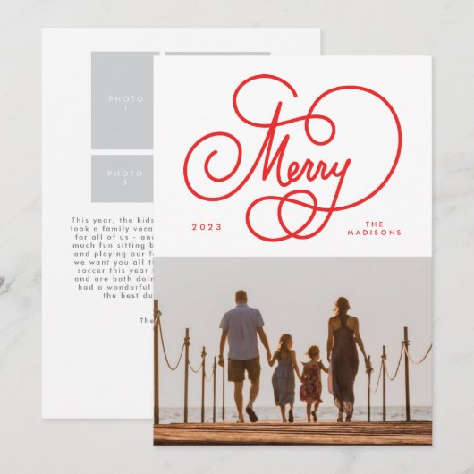 Rood Cursief Script Vrolijk bloeien Foto Vakantie Feestdagenkaart (Voorkant / Achterkant)