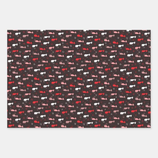 rood cute kat patroon inpakpapier vel (Voorkant)