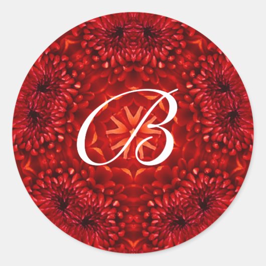 ROOD DAHLIA MONOGRAM RONDE STICKER (Voorkant)
