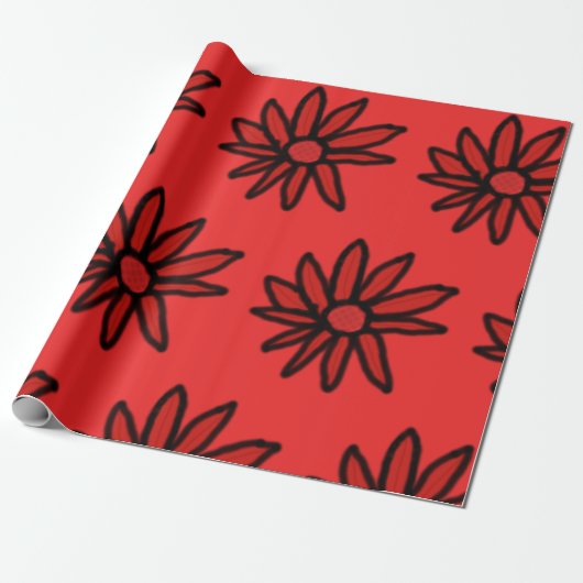 Rood Daisy Wrapping Papier (Uitgerold)