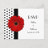 Rood Daisy Zwart Wit Polka Dot Bruiloft RSVP Uitnodiging Briefkaart (Voorkant)